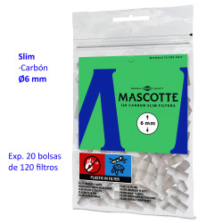 4T. 120 Filtros «Mascotte» Slim 6 mm Carbón Expositor con 20 bolsas