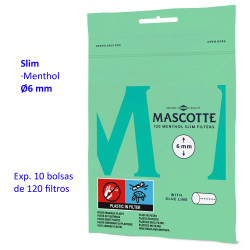 4T. 120 Filtros «Mascotte» Slim 6 mm Menthol Expositor con 10 bolsas