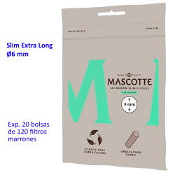 4T. 120 Filtros «Mascotte» Brown Slim 6 mm X-Long Expositor con 20 bolsas