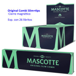 4T. Papel de liar «Mascotte» Original Combi Slim+tips magnético Expositor con 26 libritos