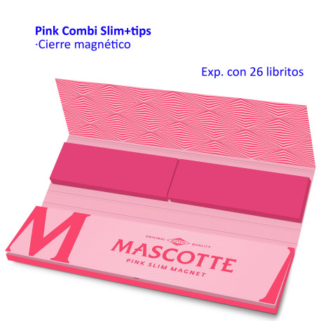 4T. Papel de liar «Mascotte» Pink Combi Slim+tips magnético Expositor con 26 libritos