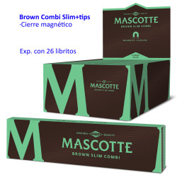 4T. Papel de liar «Mascotte» Brown Combi Slim+tips magnético Expositor con 26 libritos