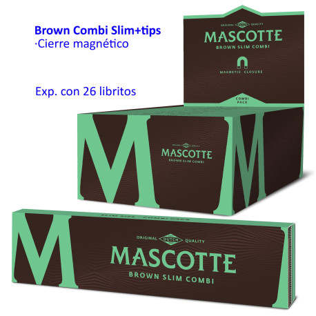 4T. Papel de liar «Mascotte» Brown Combi Slim+tips magnético Expositor con 26 libritos