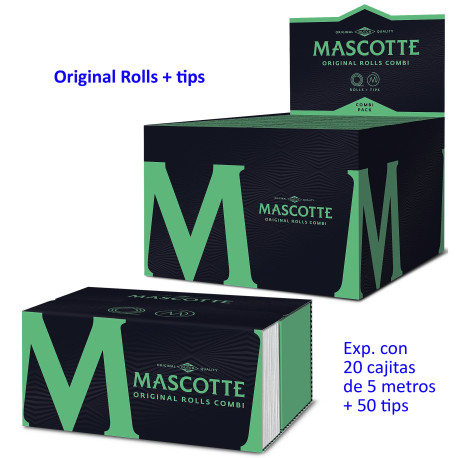 4T. Papel de liar «Mascotte»  Original Rolls + tips Expositor con 20 cajitas de 5 metros y 50 tips