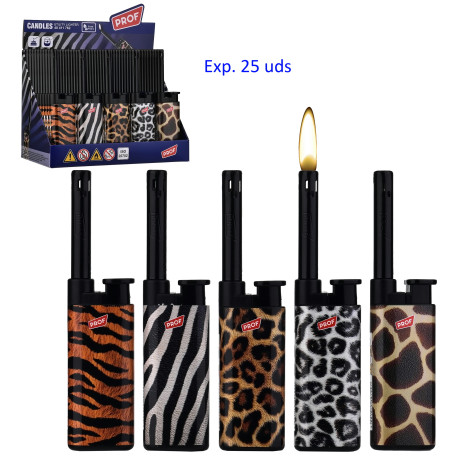 3T. Expositor con 25 encendedores piezo «Prof» Animal fur