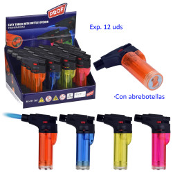 3T. Expositor con 12 encendedores piezo «Prof» con abrebotellas