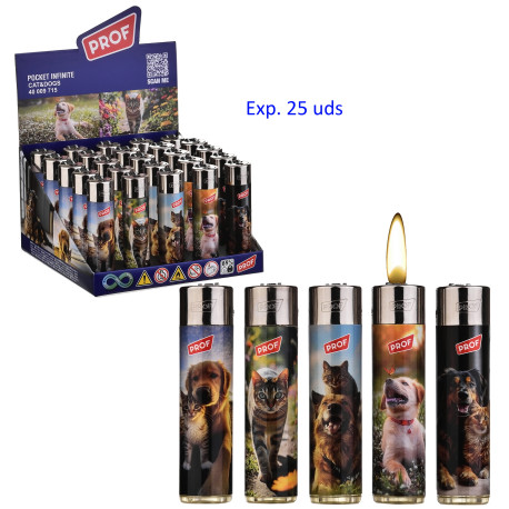 3T. Expositor con 25 encendedores piedra «Prof» Cats & dogs