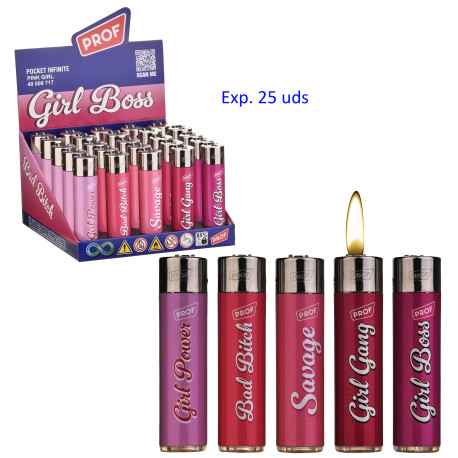 3T. Expositor con 25 encendedores piedra «Prof» Pink girl