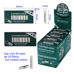 4T. Filtros de carbón activo Ø6 mm. «CHAMP-HIGH» Expositor con 50 cajas de 10 filtros