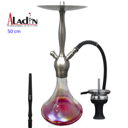 3T. 50 cm shisha ALADIN Captain Schwarz de aluminio plata con base de cristal rojo