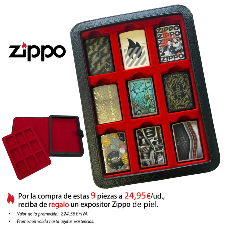 3T. Expositor de piel «Zippo» con 9 encendedores surtidos