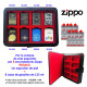 3T. Expositor de piel «Zippo» con 8 encendedores surtidos + 8 latas de gasolina