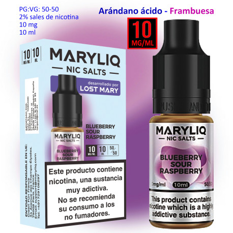 6T. 10 mg. Blueberry Sour Raspberry «MARYLIQ» Sales de nicotina 10 ml.