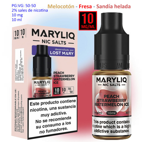 6T. 10 mg. Peach Strawberry Watermelon «MARYLIQ» Sales de nicotina 10 ml.
