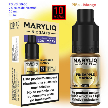 6T. 10 mg.  Pineapple Mango «MARYLIQ» Sales de nicotina 10 ml.