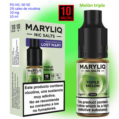 6T. 10 mg. Triple Melon «MARYLIQ» Sales de nicotina 10 ml.