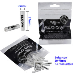 4T. Filtros de carbón activo Ø6 mm. «Sloow» Expositor con 10 bolsas con 50 filtros