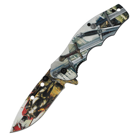 3T. 8,3 cm. Navaja «Albainox» con mango ABS diseño 3D caballeros Templarios