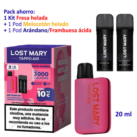 4T. PROMO BUNDLE Kit Strawberry  Ice 20 mg. «Lost Mary TAPPO PRO» +POD Peach Ice 20mg.+ POD  Blueberry Sour Rapsberry 20mg.