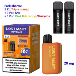 4T. PROMO BUNDLE Kit Triple Mango 20 mg. «Lost Mary TAPPO PRO» +POD Grape 20mg.+ POD  Kiwi Passion fruit Guava 20mg.