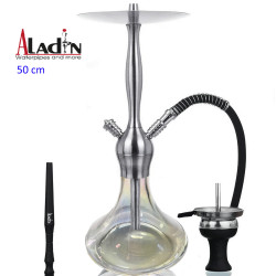 3T. 50 cm shisha ALADIN Captain Schwarz de aluminio plata con base de cristal shiny clear