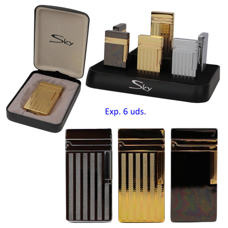 3T. Expositor con 6 encendedores piedra «SKY» surtidos