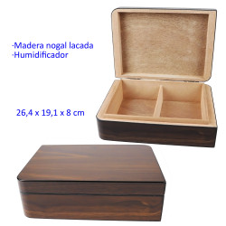 3T. Humidor madera nogal lacada con humidificador 26,4 x 19,1 x 8 cm.