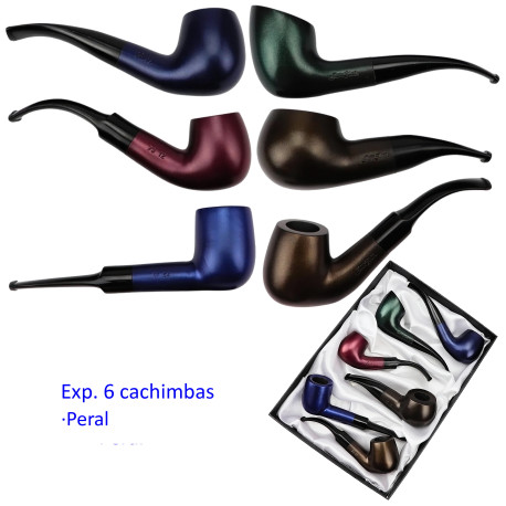 3T. Colección 6 Cachimbas madera de peral «Jean Claude» colores surtidos
