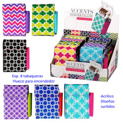 3T. Expositor con 8 tabaqueras simil piel para paquete y encendedor