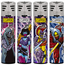 4T. Clipper «CYBORG ASSESSIN» Jet flame Expositor con 48 encendedores