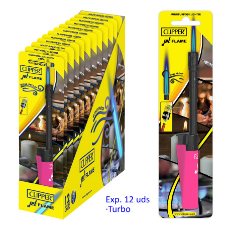 4T. Clipper «TUBE PLUS JET SHINY BRANDED» Exp. 12 blisters con encendedor