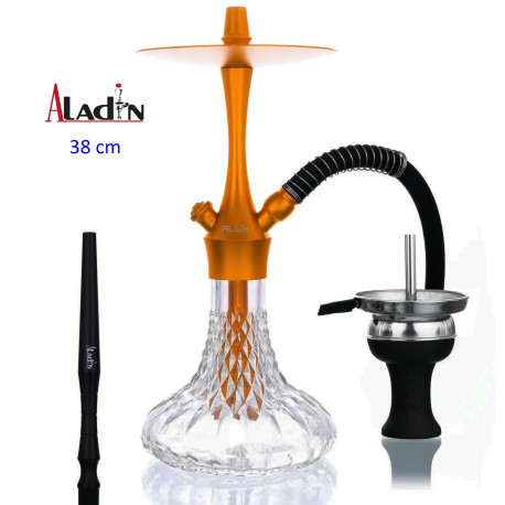 3T. 38 cm shisha ALADIN ALUX 380 de aluminio dorado con base de cristal transparente