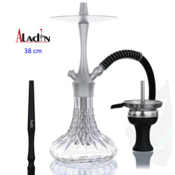 3T. 38 cm shisha ALADIN ALUX 380 de aluminio plata con base de cristal transparente