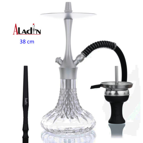 3T. 38 cm shisha ALADIN ALU380 de aluminio plata con base de cristal transparente