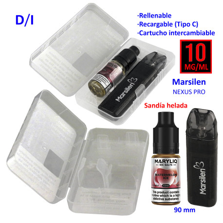 6T. Pack vaper «NEXUS PRO» + bote 10 mg. Watermelon Ice «MARYLIQ» Sales de nicotina