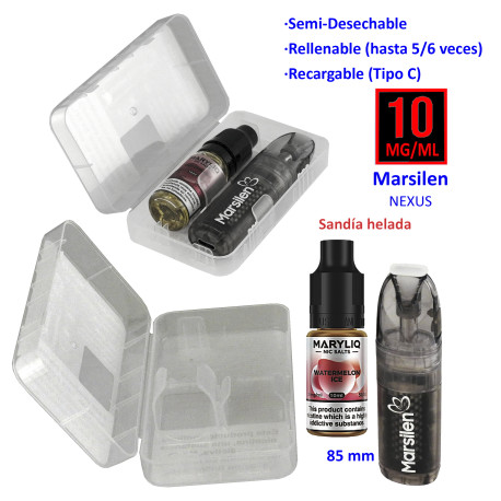 6T. Pack vaper «NEXUS» + bote 10 mg. Watermelon Ice «MARYLIQ» Sales de nicotina