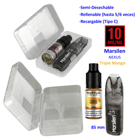6T. Pack vaper «NEXUS» + bote 10 mg. Triple Mango «MARYLIQ» Sales de nicotina
