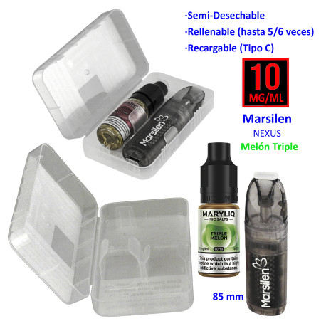 6T. Pack vaper «NEXUS» + bote 10 mg. Triple Melon «MARYLIQ» Sales de nicotina