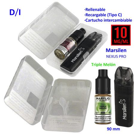 6T. Pack vaper «NEXUS PRO» + bote 10 mg. Triple Melon «MARYLIQ» Sales de nicotina