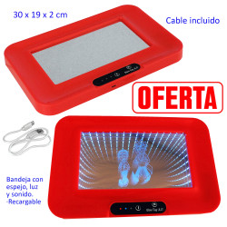 4T. Bandeja para liar 30 x 19 cm con espejo, luz y sonido, recargable