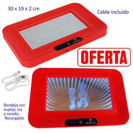 1T. Bandeja para liar 30 x 19 cm con espejo, luz y sonido, recargable