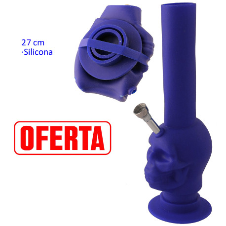 4T. 27 cm. Bong plegable azul de silicona sanitaria «Skull»