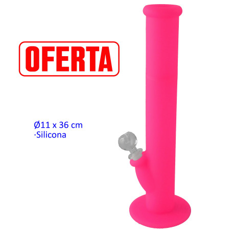 4T. Ø11 x 36 cm.. Fuschia bong of medical silicone and glass