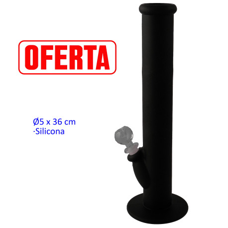 4T. Ø5 x 36 cm. Black bong of medical silicone and glass