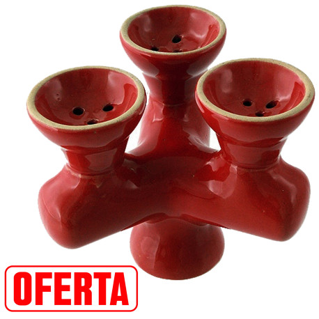 5T. Cazoleta triple de cerámica color rojo