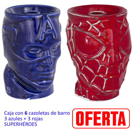 4T. Caja con 6 cazoletas de barro «Super-héroes» color