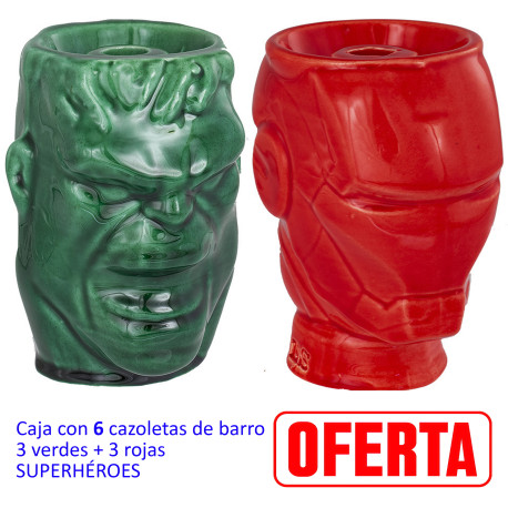 4T. Caja con 6 cazoletas de barro «Super-héroes» color