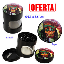 4T. Ø 6,3 cm. Grinder metal «rasta skull» 3 partes c/ventana