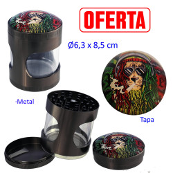 1T. Ø 6,3 cm. Grinder metal «rasta skull» 3 partes c/ventana