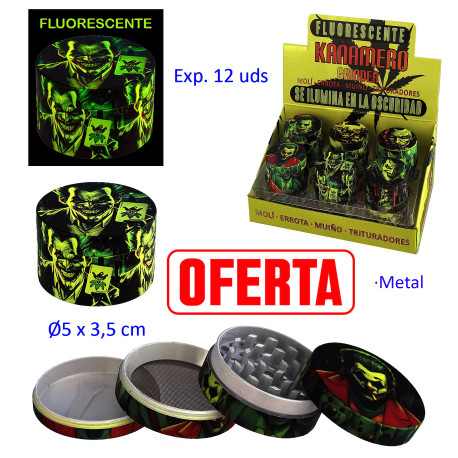 5T. Ø5 cm. Expositor con 12 trituradores metal «Kañamero joker» 4 partes